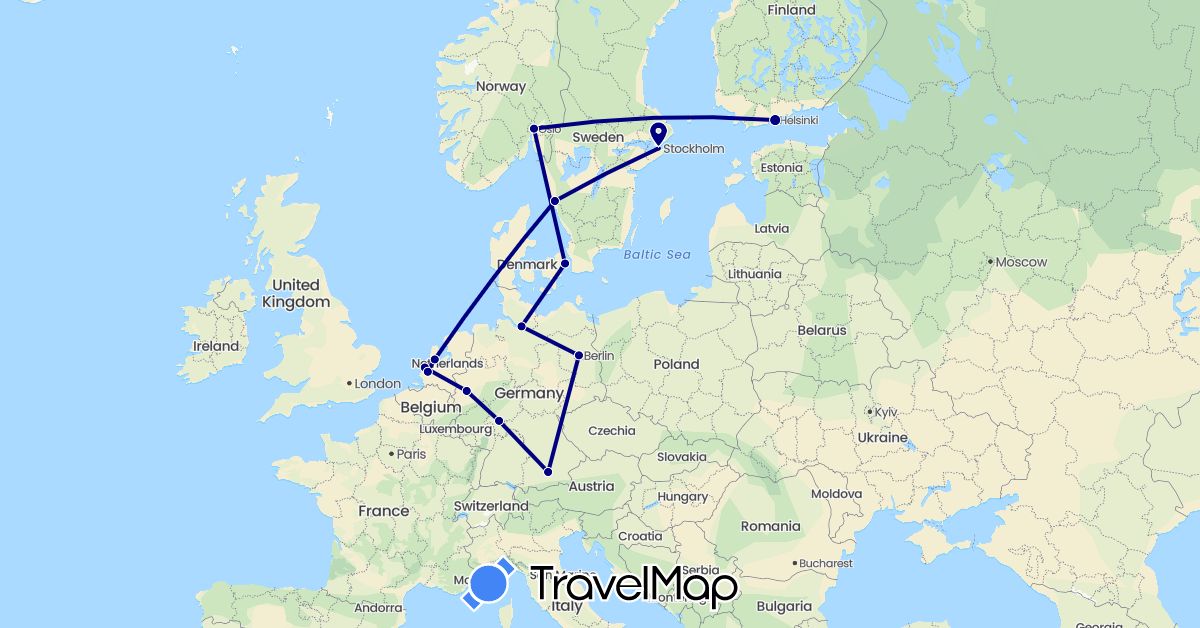 TravelMap itinerary: driving in Germany, Denmark, Finland, Netherlands, Norway, Sweden (Europe)